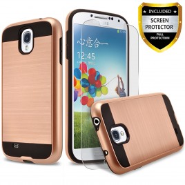Samsung Galaxy S4 Case, 2-Piece Style Hybrid Shockproof Hard Case Cover with [Premium Screen Protector] Hybird Shockproof And Circlemalls Stylus Pen (Rose Gold)